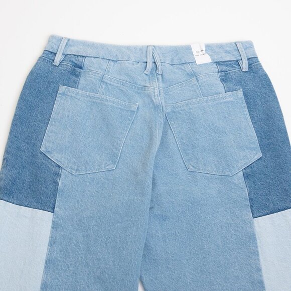 Good American Patchwork Jeans Good Icon Relaxed Straight Ankle Size 14/ US 32 - Picture 11 of 14